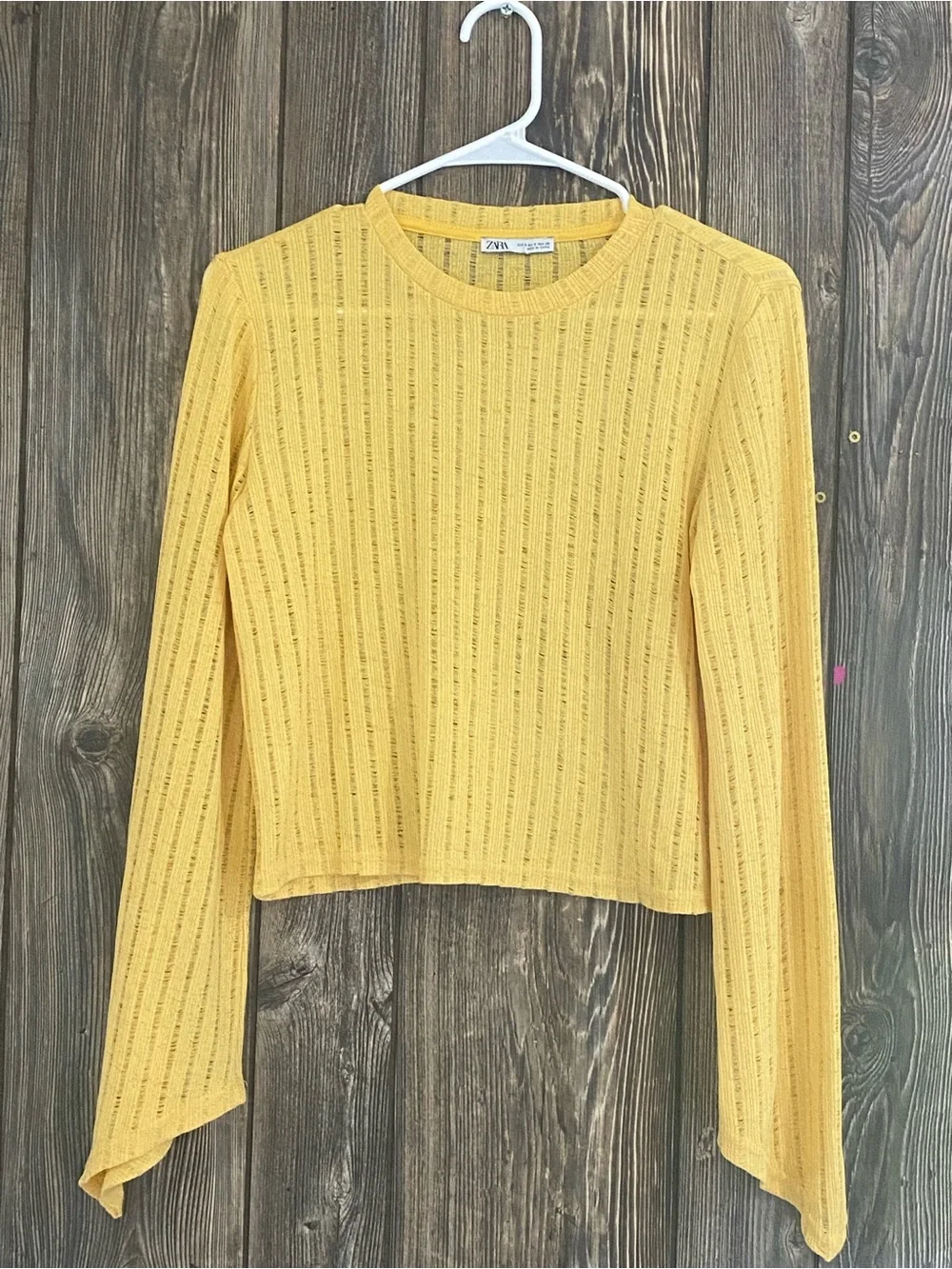 Zara Yellow Lightweight Ribbed Long-Sleeve Top